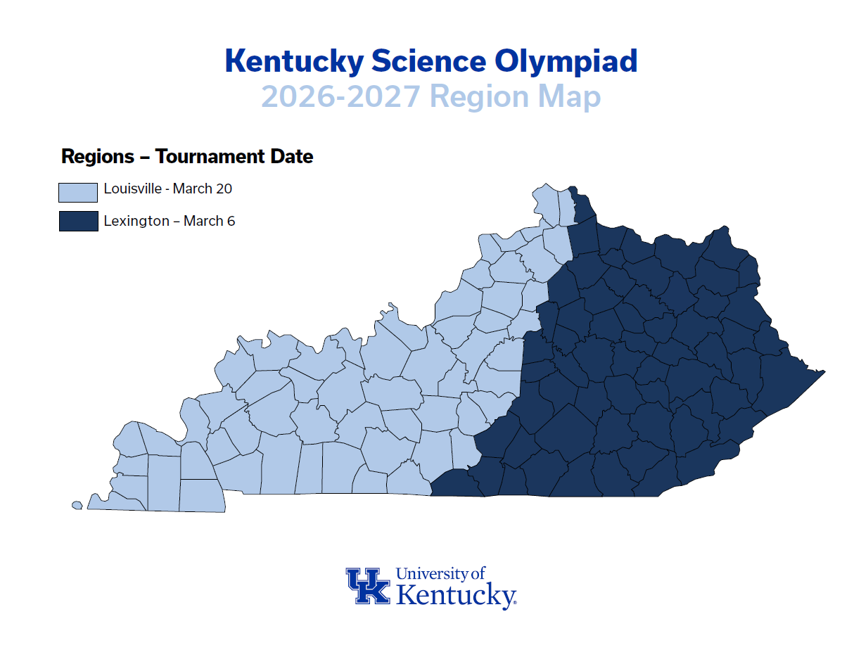 A county map of Kentucky showing the division of regionals